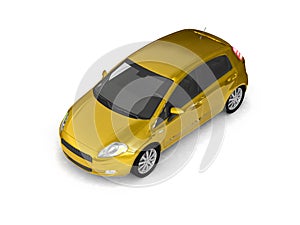 Hatchback yellow car top view