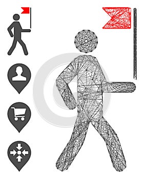 Hatched Guide Man with Flag Vector Mesh