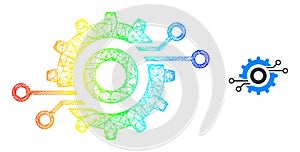 Hatched Nanobot Circuit Wheel Web Mesh Icon with Spectrum Gradient