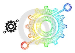 Hatched Wheel Connections Mesh Icon with Rainbow Gradient