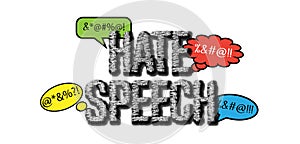 Hate speech and chat bubbles on white background.