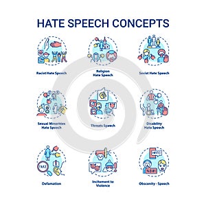 Hate speech concept icons set