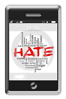 Hate Word Cloud Concept on Touchscreen Phone