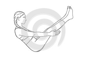 Hatha yoga for abs and balance. Navasana for strong abs. Vector illustration