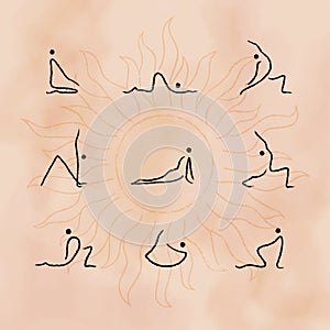 Hatha yoga poses set. Yogi in different asanas. Simple, minimal style infographic poster