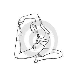 Hatha yoga stretching pose for flexibility. Woman practicing yoga pose. Vector illustration