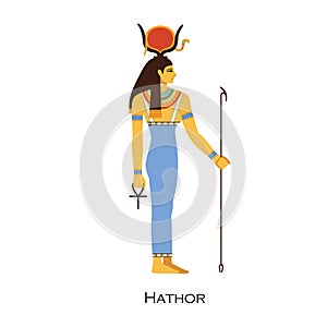 Hathor, Ancient Egyptian goddess. Female solar deity. Old Egypts mother. Major divine woman with sun symbol. History