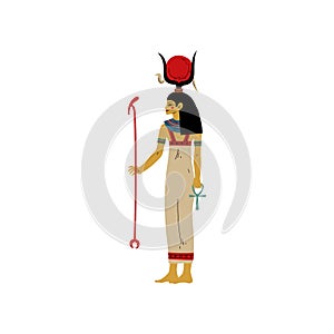 Hathor Goddes of Love, Beauty and Art, Symbol of Ancient Egyptian Culture Vector Illustration