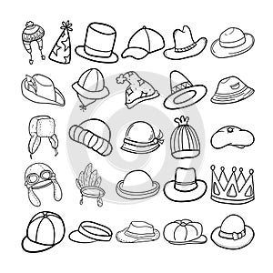 Hats Hand Drawn Doodle Line Art Outline Set