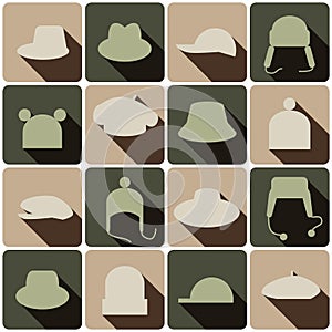 Hats icons set with shadows