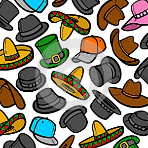 Hats pattern, background set. Collection icon hats. Vector