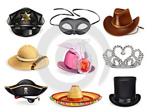 Hats set, collection of headgear photo