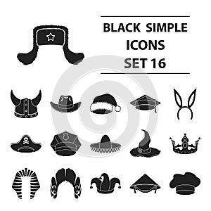 Hats set icons in black style. Big collection hats vector symbol stock illustration photo