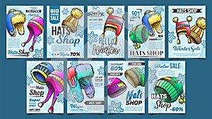 Hats Shop Winter Sale Advertise Banner Set Vector