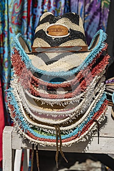 Hats on tourist stall in San Miguel de Cozumel photo