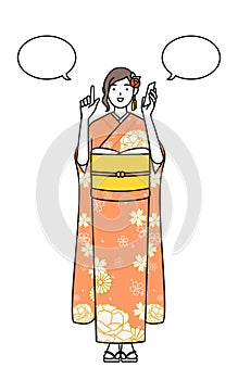 Hatsumode at New Year\'s and coming-of-age ceremonies, weddings, etc, Woman in furisode pointing while on