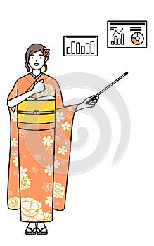 Hatsumode at New Year\'s and graduation ceremonies, weddings, etc, Woman in furisode analyzing a