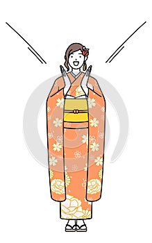Hatsumode at New Year\'s and graduation ceremonies, weddings, etc, Woman in furisode calling out with he