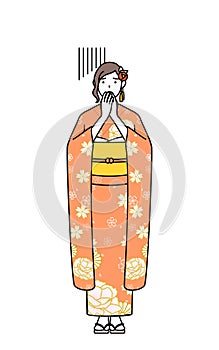 Hatsumode at New Year\'s and graduation ceremonies, weddings, etc, Woman in furisode covering her mouth