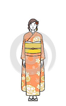 Hatsumode at New Year\'s and graduation ceremonies, weddings, etc, Woman in furisode with a smile facing