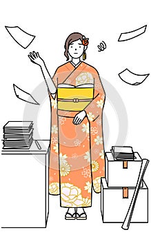 Hatsumode at New Year\'s and graduation ceremonies, weddings, etc, Woman in furisode who is fed up with