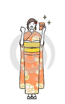 Hatsumode at New Year\'s and graduation ceremonies, weddings, etc, Woman in furisode who is pleased to