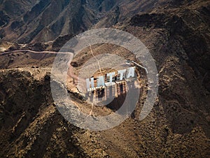 Hatta city sign in Hajar mountains in Hatta enclave of Dubai in the UAE