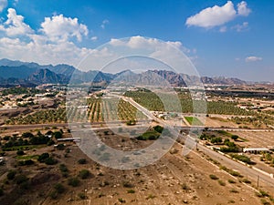 Hatta town aerial cityscape in Dubai emirate of the UAE