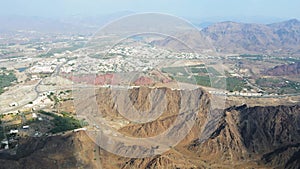 Hatta town showing behind Hajar mountains in Hatta enclave of Dubai in the UAE
