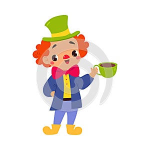 Hatter with Bow Tie and Tea Cup as Fairy Tale Character Vector Illustration