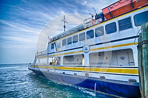 Hatteras, NC, USA - August 8, 2014 : ferry transport boat at ca