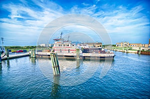 Hatteras, NC, USA - August 8, 2014 : ferry transport boat at ca