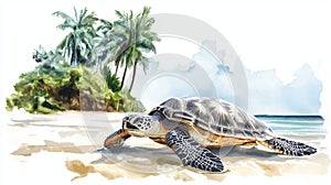 Hattes Beach - Turtle nesting. Hattes Beach - Turtle nesting hand drawn watercolor illustration