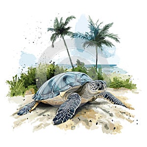 Hattes Beach - Turtle nesting. Hattes Beach - Turtle nesting hand drawn watercolor illustration
