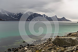 Haukland beach, leknes, lofoten islands photo