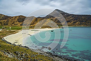 Haukland beach, leknes, lofoten islands photo