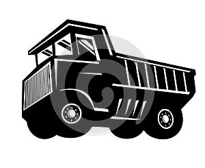 Haul Truck or Rigid Dump Truck Retro Woodcut Style Black and White