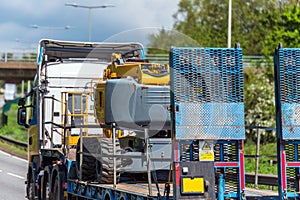 Haulage trailer truck on uk motorway in fast motion