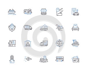 Hauling line icons collection. Movers, Transport, Delivery, Heavyweight, Cartage, Freight, Shipping vector and linear