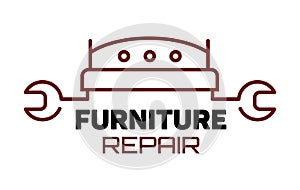 Hauling or restore furniture logo. Fixing or repair furniture vector sign. Leather and Fabric Upholstery emblem.