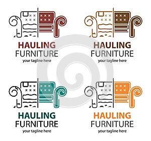 Hauling or restore furniture logo in four color mode. Fixing furniture vector sign. Leather and Fabric Upholstery emblem