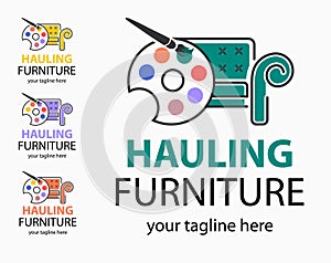 Hauling or restore furniture logo in four color mode. Fixing furniture vector sign. Leather and Fabric Upholstery emblem