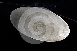 Haumea, dwarf planet, rotating in the outer space. 3d render