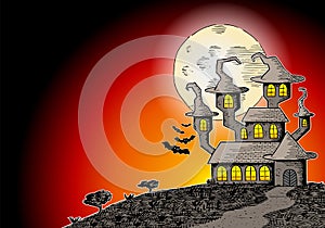 Haunted castle in a full moon night