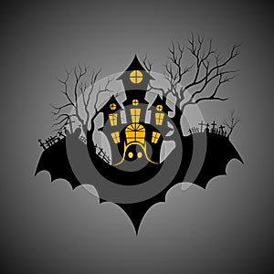 Haunted castle in scary Halloween night photo