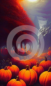 Haunted forest with pumpkins - Halloween landscape