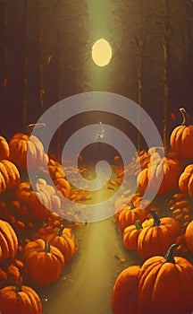 Haunted forest with pumpkins - Halloween landscape