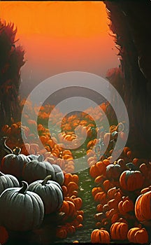Haunted forest with pumpkins - Halloween landscape