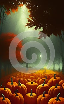 Haunted forest with pumpkins - Halloween landscape