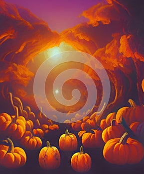 Haunted forest with pumpkins - Halloween landscape